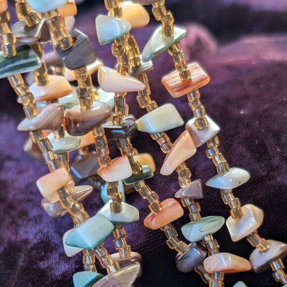 Vintage Multi-strand Shell & Glass Bead Necklace, Made in Japan - Southwest Hues - Picture 16 of 16